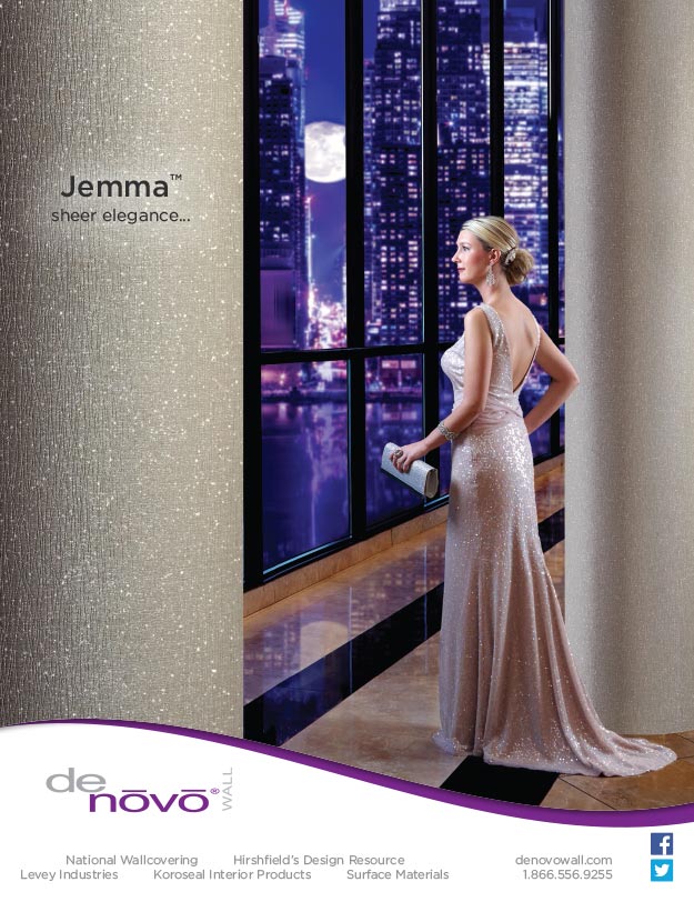 Denovo Wall Commercial Wall Covering Jemma ad in Interior Design Magazine June 2015